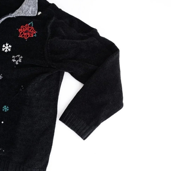 Vintage Allison Daley Black Zip Cardigan Holiday Snowflakes Festive Sweater L - Picture 7 of 16